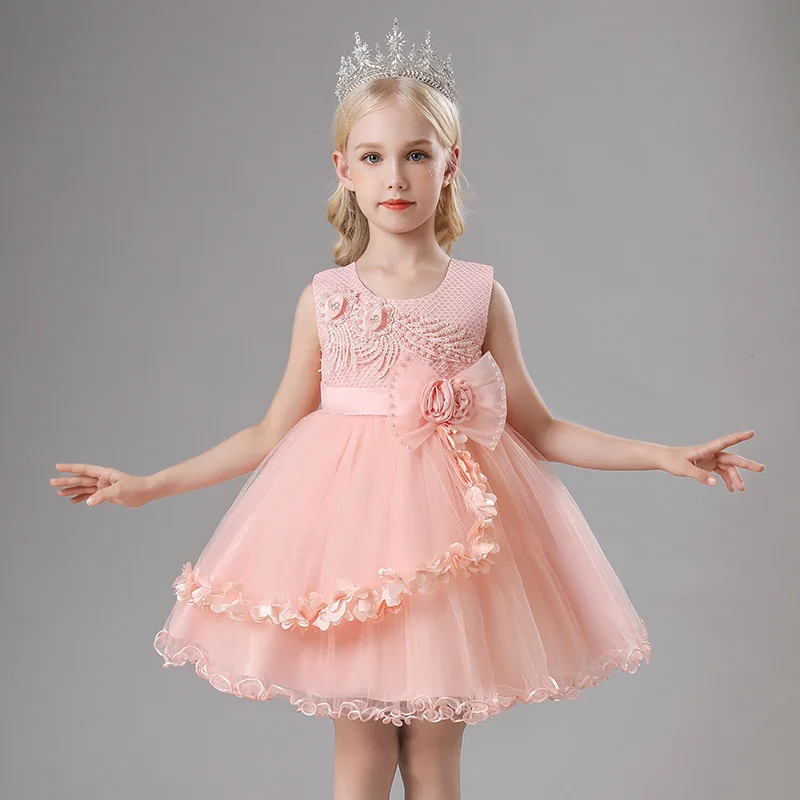 

2022 Girls Dresses Flower Girl Dresses for Weddings Summer Fashion Lace Mesh Cute Ball Gown Bridesmaid Dresses Girls Clothes