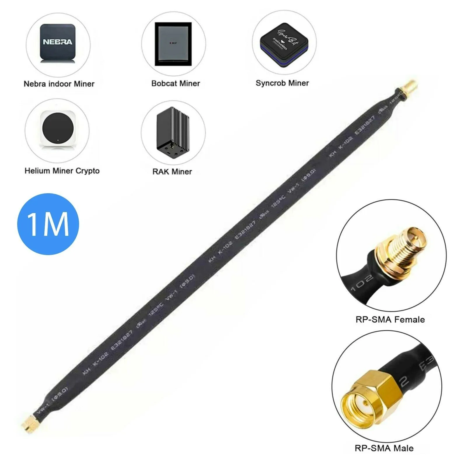 

50 OHM Extension Cable 0-6 GHz RP-SMA Male To RP-SMA Female 1-pack Flat Coaxial Extension Pigtail 1meter 802.11b WiFi Adapters