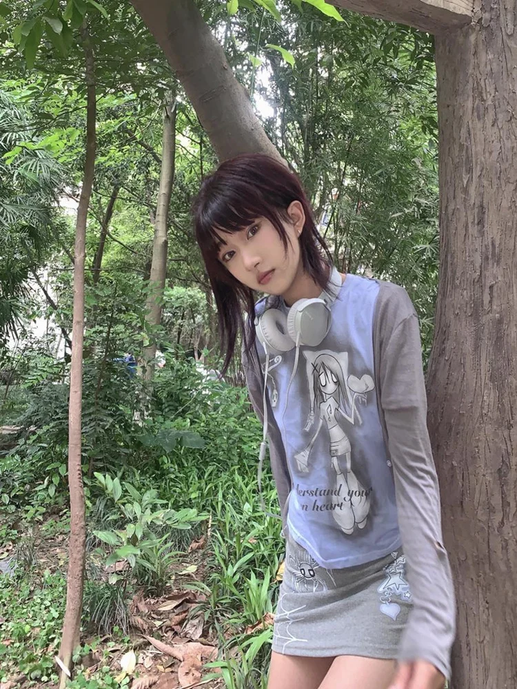 Женский летний комплект из футболки и юбки с принтом |