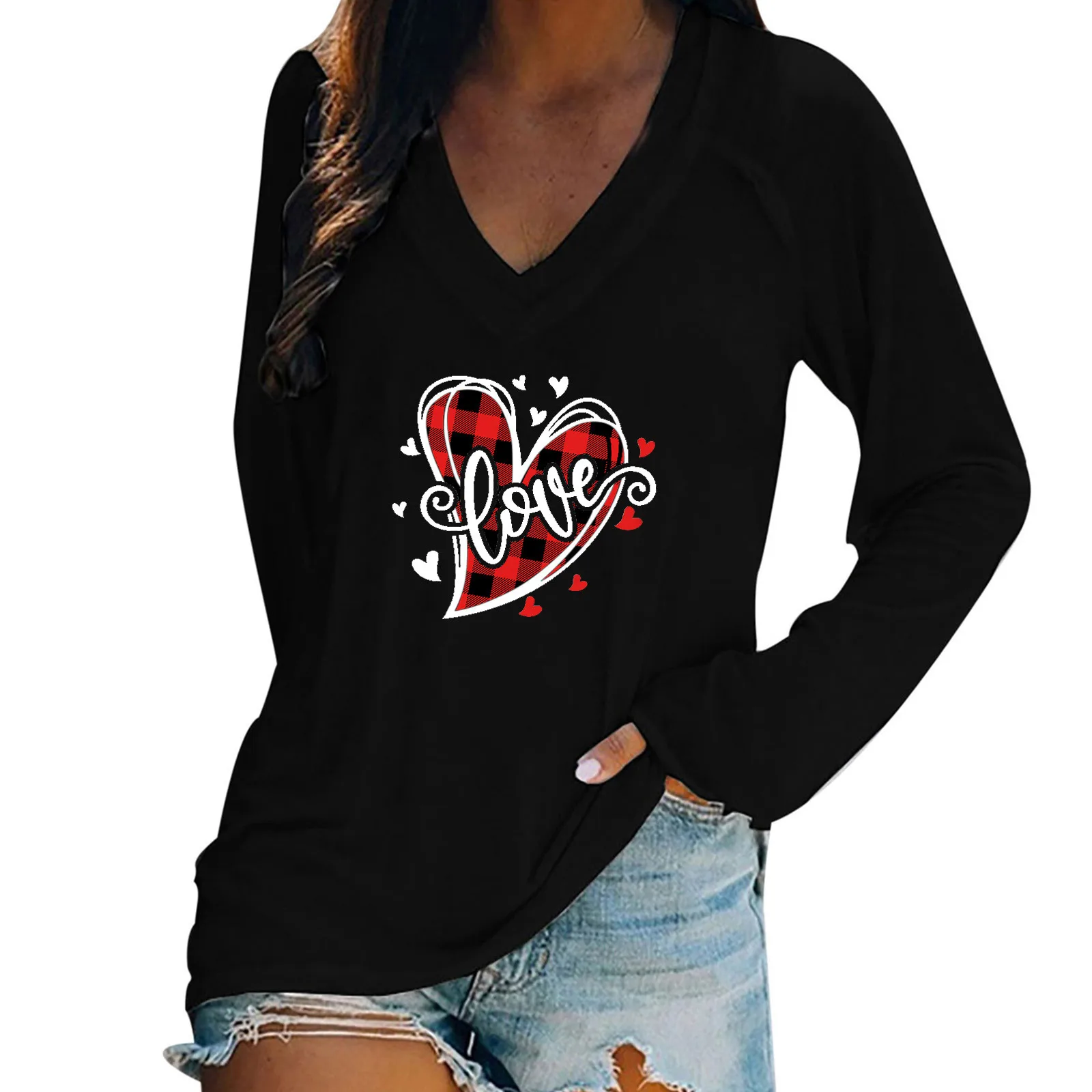 

Женская футболка с длинным рукавом и V-образным вырезом