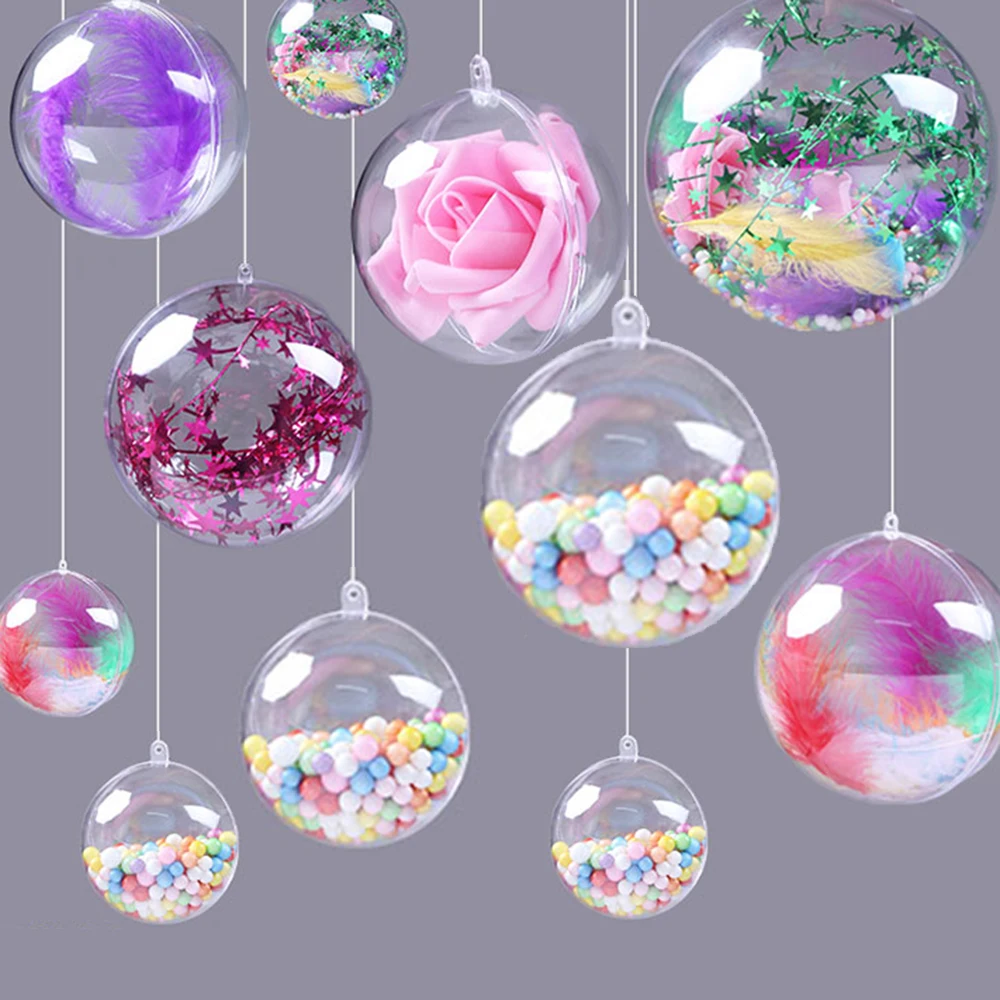 

5pcs Transparent Plastic Balls Candy Box Fillable Christmas Tree Decoration Xmas Ornaments Home Decor DIY Party Storage Supply
