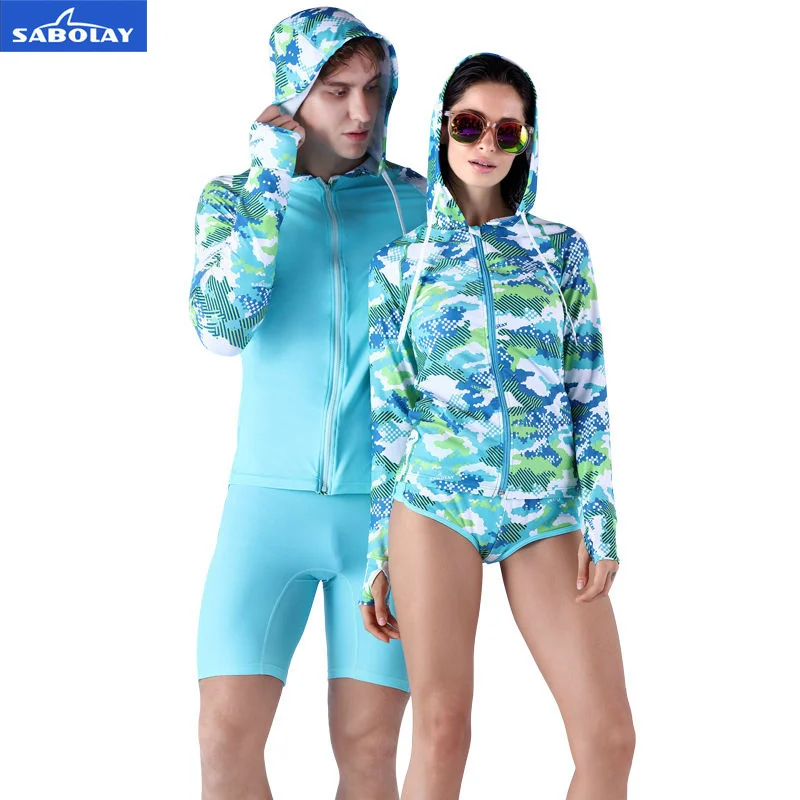 

Men Women Lovers Style Rash Guards Shirts Suit Soft Beachwear Zipper Lycra Surfing UV Protection Water Sports Suits