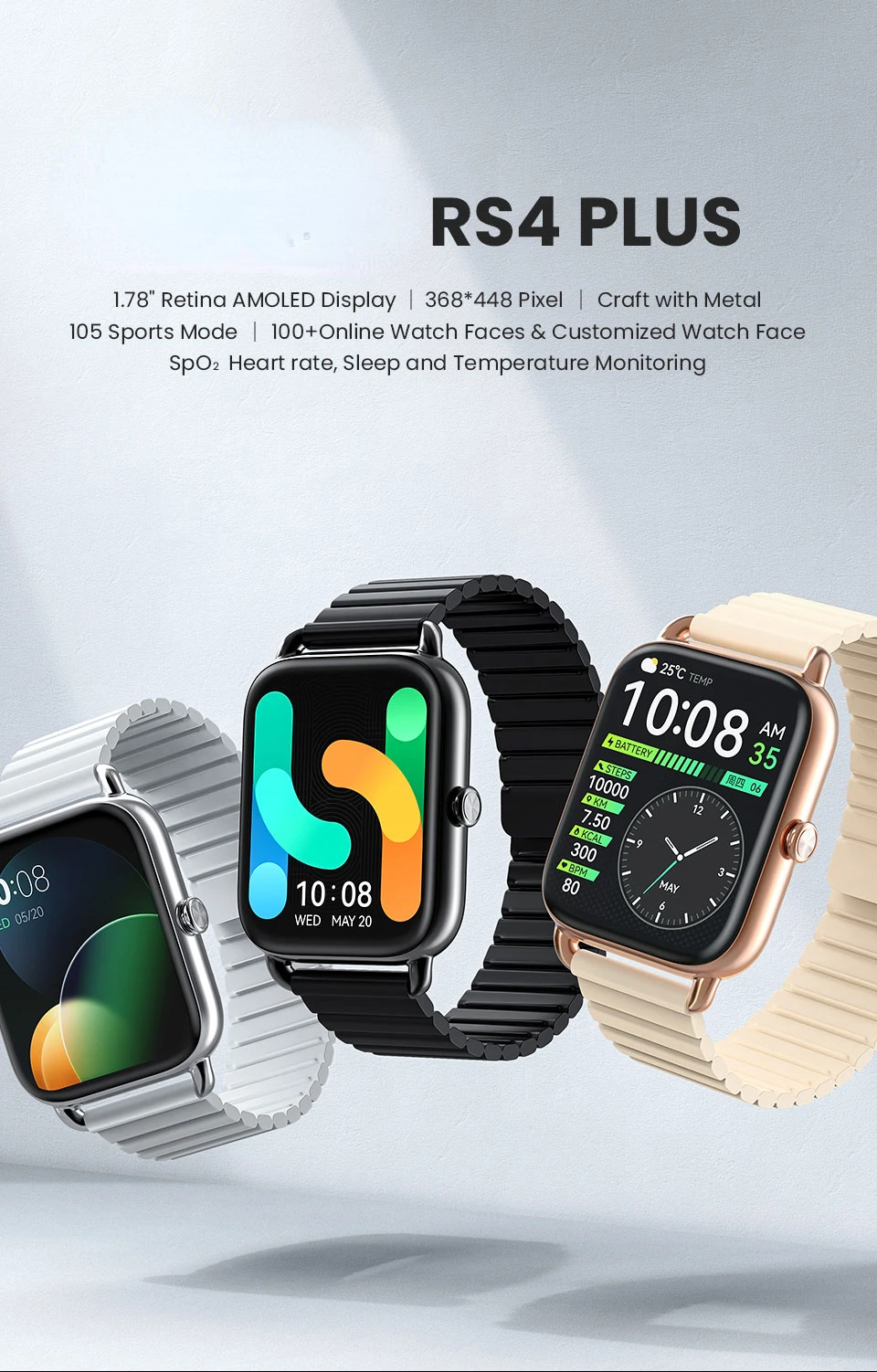 

HAYLOU RS4 Plus Smartwatch 1.78'' Display 105 Sports Modes 10-day Battery Life Smart Watch for Men Smart Watch for Women