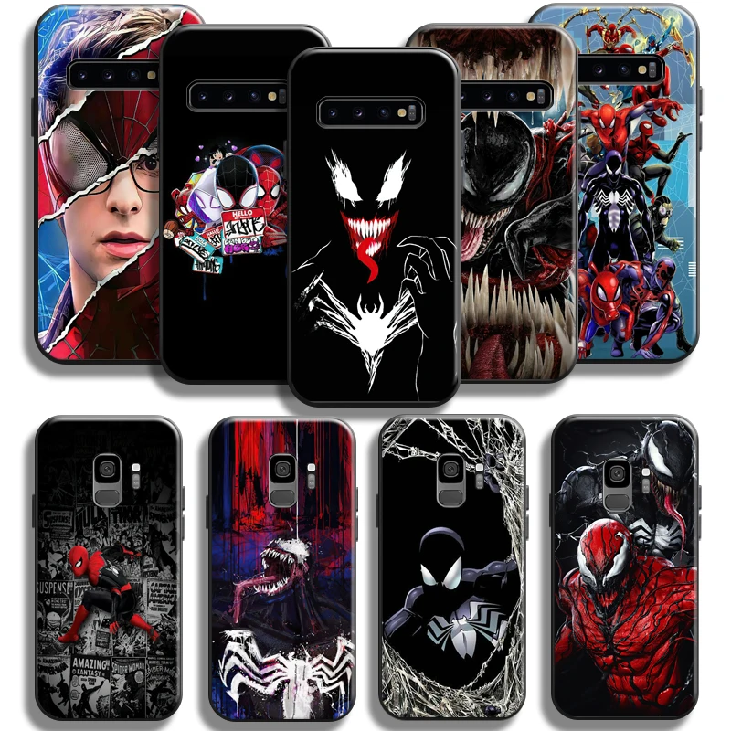 

Marvel Venom Spiderman Phone Case For Samsung Galaxy S10 5G S9 S8 Plus S10 Lite S10E Coque Back Soft Black Liquid Silicon