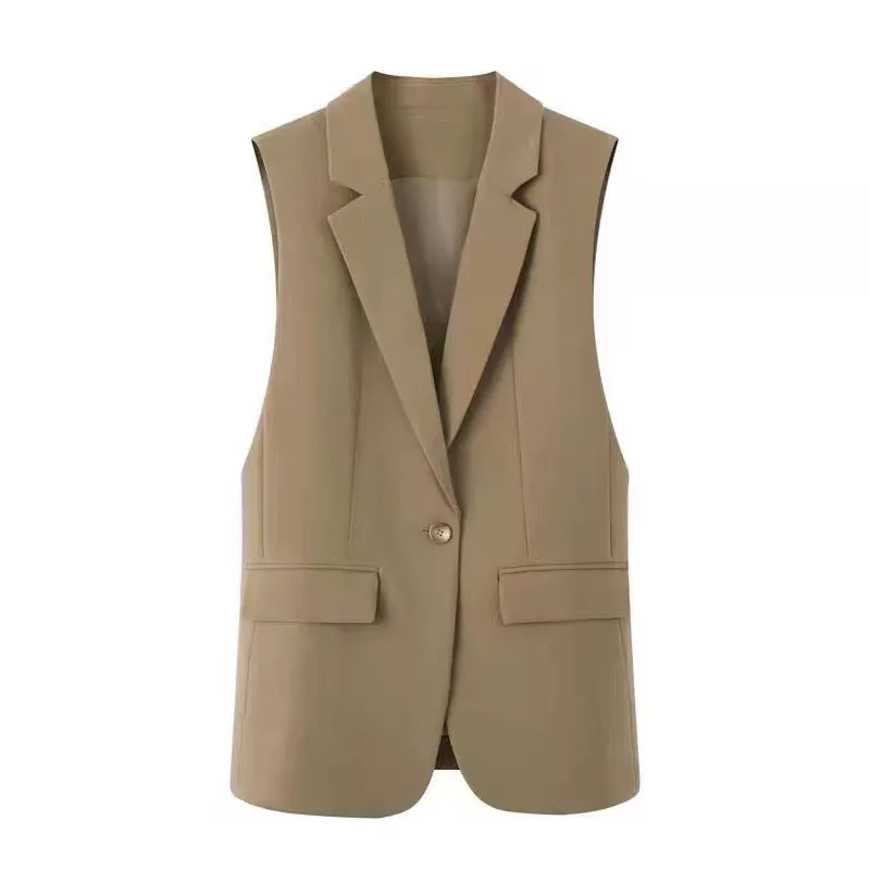 

Spring Fashion High Quality Women Solid color Suit Vest Office Ladies Tops Casual Sleeveless Jacket Slim Waistcoat Female H2875