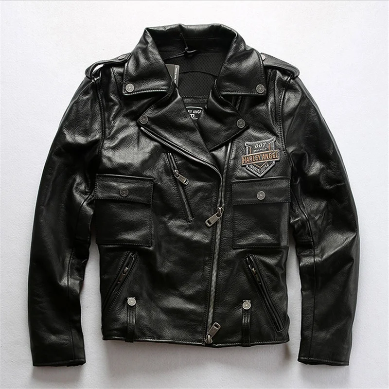 

2023 Winter Autumn Genuine Black Large Size Cowhide Leather Motor Rider Warm Jacket Simple Classsic Quality Coat