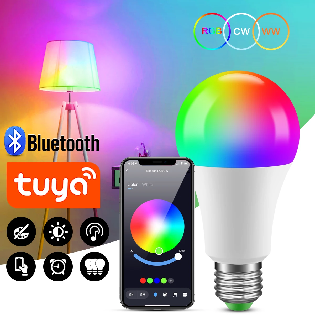 Bluetooth-лампа с дистанционным управлением E27 RGB 220 В 15 Вт