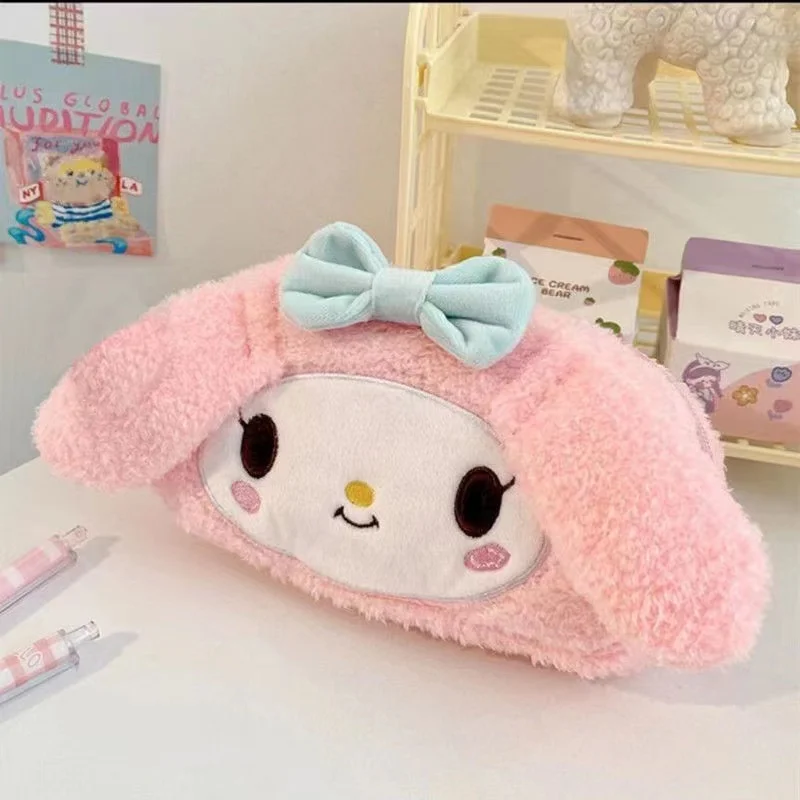 Sanrio Kuromi Melody Cinnamoroll Плюшевая Косметичка Большой Емкости Пенал Милая Аниме Сумка