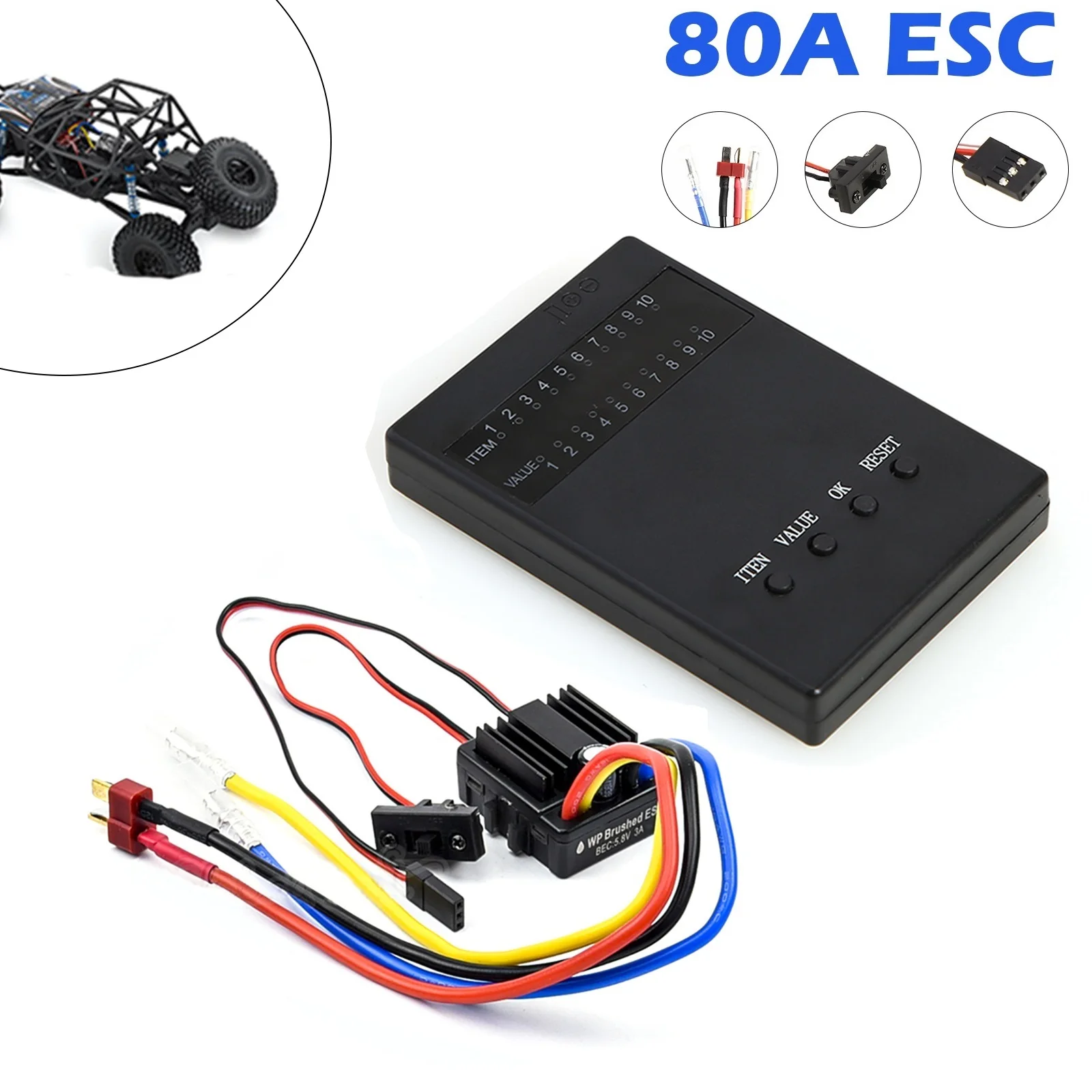 

Электронный регулятор скорости 1/8 и 1/10 WP, матовый, 80 А, водонепроницаемый, регулятор оборотов, с программируемой картой для двигателя 540, 550