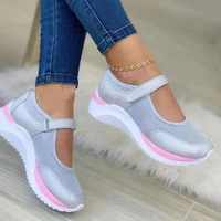white womens platform casual shoes 2022 summer breathable mesh sports womens shoes hooksloop lightweight running shoes