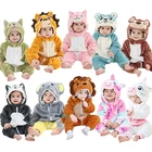 Детский комбинезон с мультяшным принтом, Одежда для новорожденных, пижамы для мальчиков и девочек, комбинезон с животными, костюм в виде единорога, панды, зимние детские комбинезоны