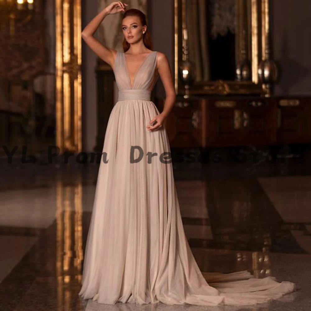 Купи Modern V-Neck Evening Dresses Floor Length A-Line Celebrity Dress For Women Backless Formal Wedding Guest Gowns High Quality за 5,675 рублей в магазине AliExpress