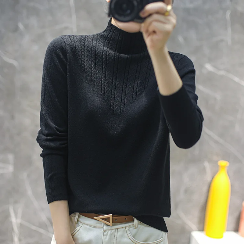

Женский свитер, новая осенне-зимняя блузка с длинными рукавами и узким низом, свитер с высоким воротником