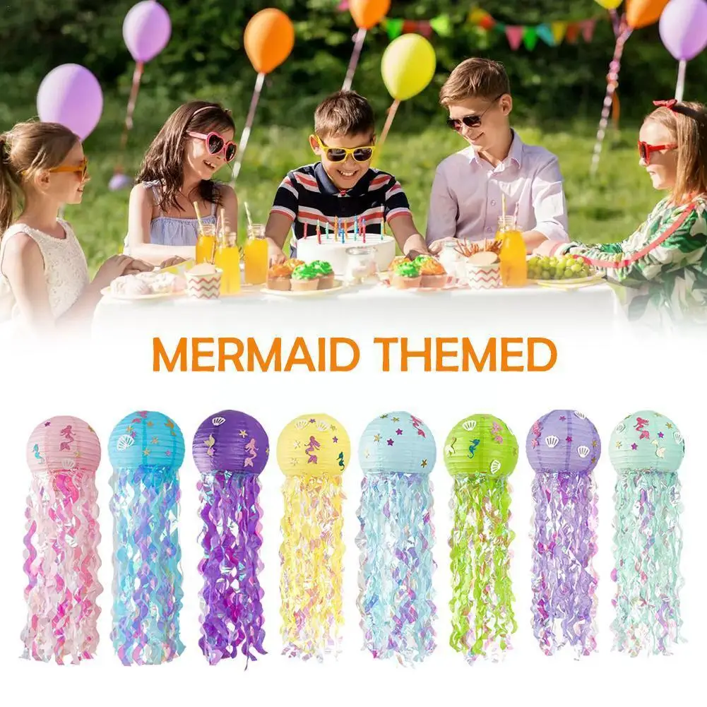 

Mermaid Themed Glitter Hanging Jellyfish Paper Lanterns Table Confetti Cake Decoration For Baby Shower Birthday Party Suppl G1A3