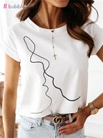 bubblekiss summer t shirt women loose abstract print short sleeve casual solid tops loose t shirt female pullovers tee top