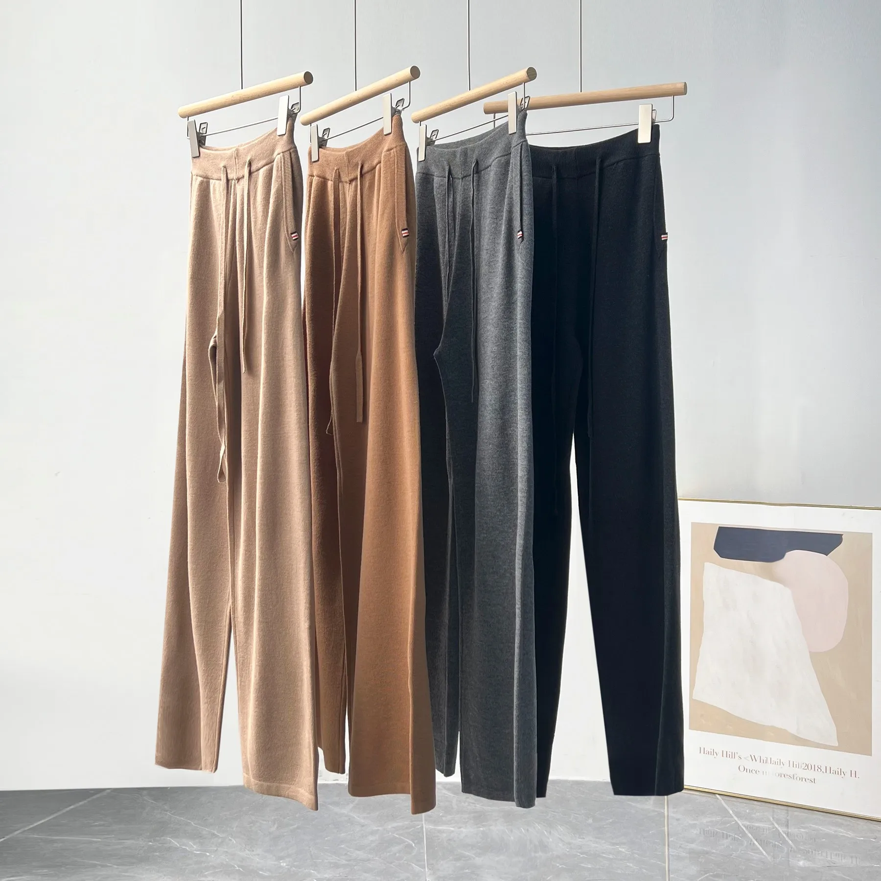 Drawstring High-rise Cashmere and Wool-blend Straight-leg Pants