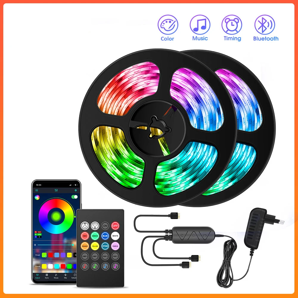 

Светодиодная полоса освесветильник Bluetooth управление через приложение музыка синхронизация изменение цвета RGB с дистанционным управлением гибкий Цвет яркий светодиод s