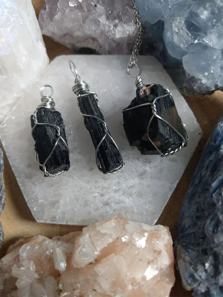 

Raw Black Tourmaline Wire Wrapped Chunk Necklace Protection Grounding Stability necklace Psychic Attack