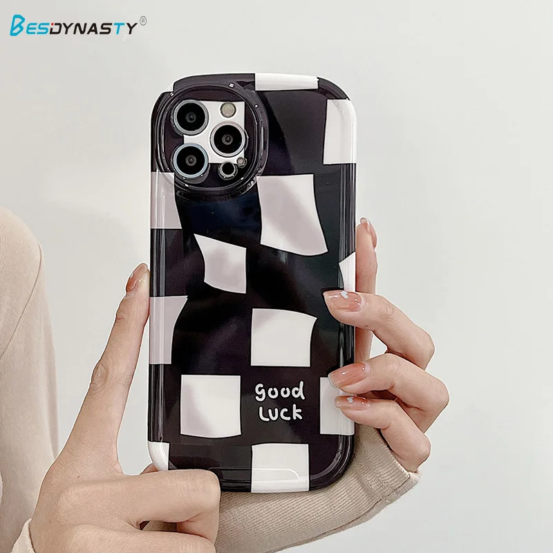 

BESD Fashion Black White Lattice Grid Camera Protective Shockproof Case For iPhone 12 mini Pro Max Soft TPU Phone Case Cover