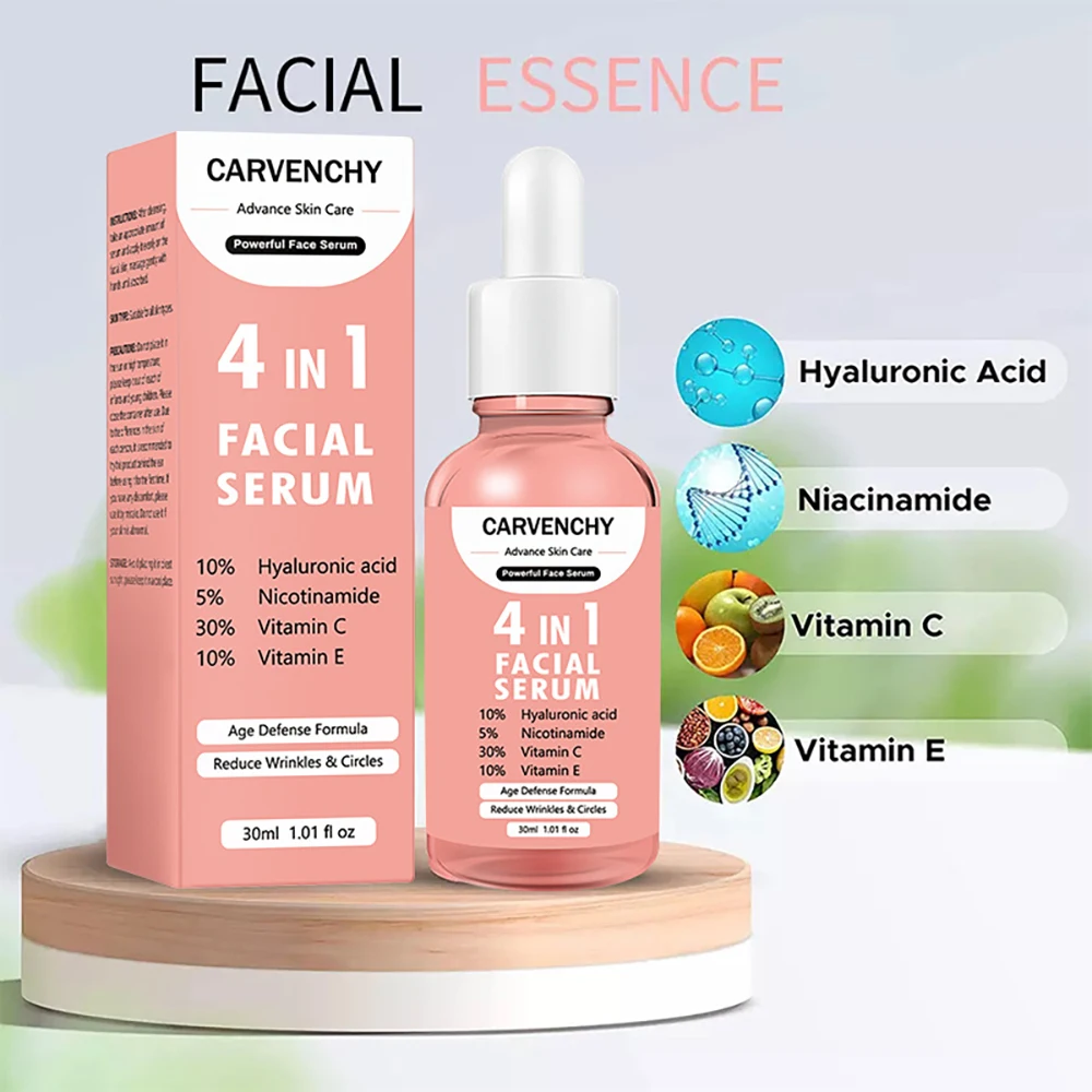 

4 in 1 Face Serum Anti-Aging Wrinkle Whitening Moisturizing Exfoliating Shrink Pores Fade Hyaluronic Acid Niacinamide Skin Care