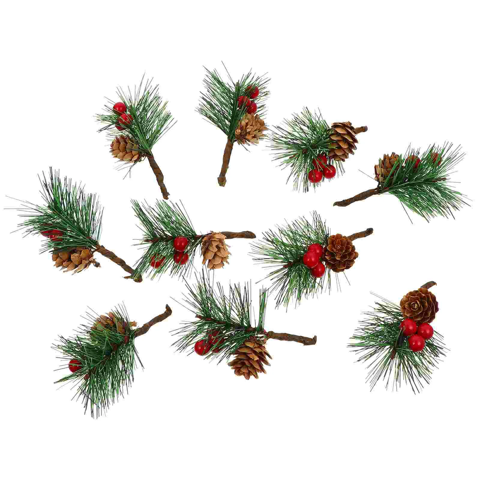 

10pcs Pine Christmas Picks Artificial Pine Cone Branches Pinecones Artificial Plants Christmas Tree Picks