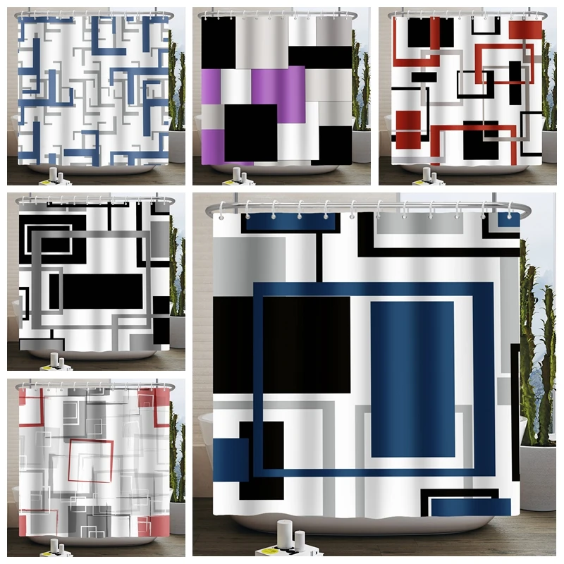 

Modern Abstract Geometric Checkered Shower Curtain Black White Plaid Textured Minimalism Nordic Home Waterproof Bathroom Curtain