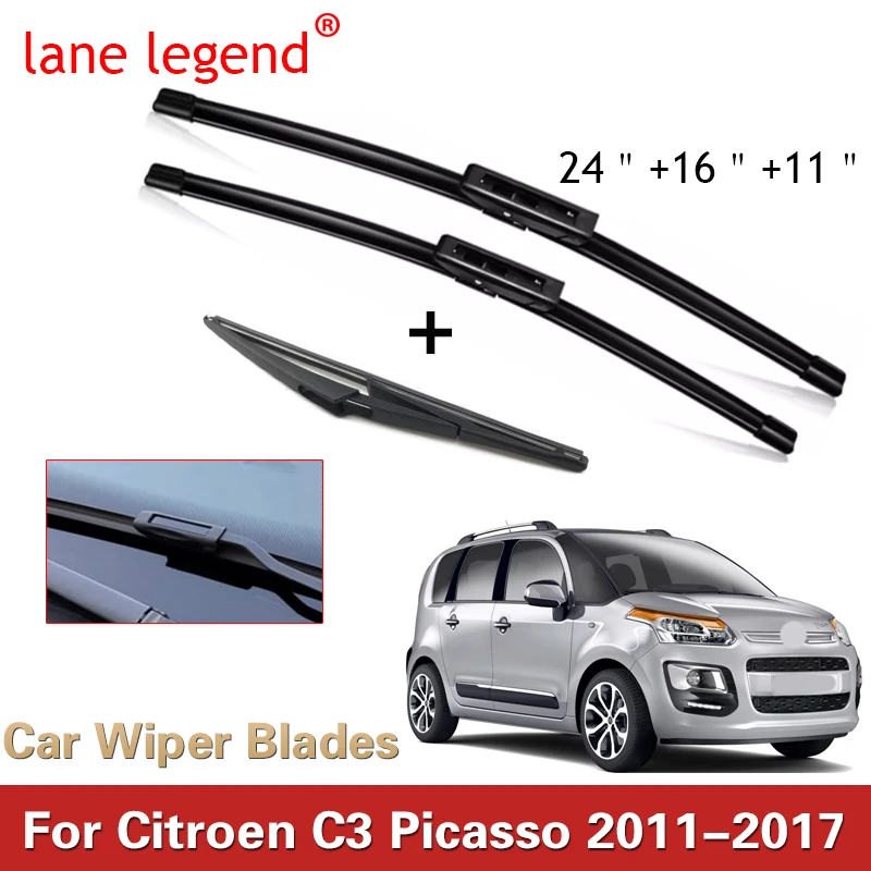 

Car Wiper Front & Rear Wiper Blades For Citroen C3 Picasso 2011 - 2017 Windshield Windscreen Window Rain Brushes 24"+16"+11"