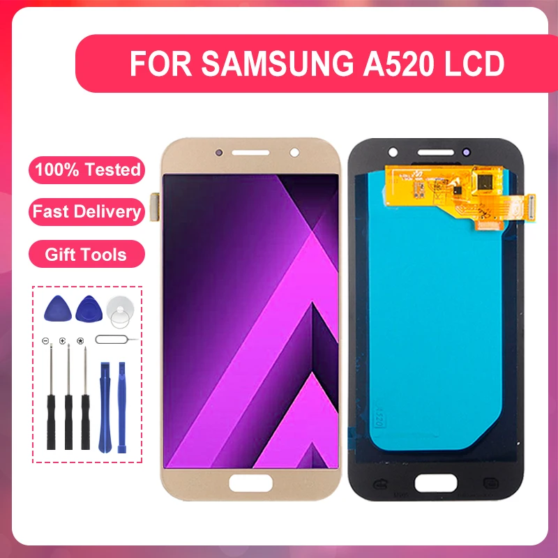 

1Pcs Amoled A520 Display For Samsung Galaxy A5 2017 Lcd Touch Panel Screen Digitizer A520M A520F Assembly Free Shipping