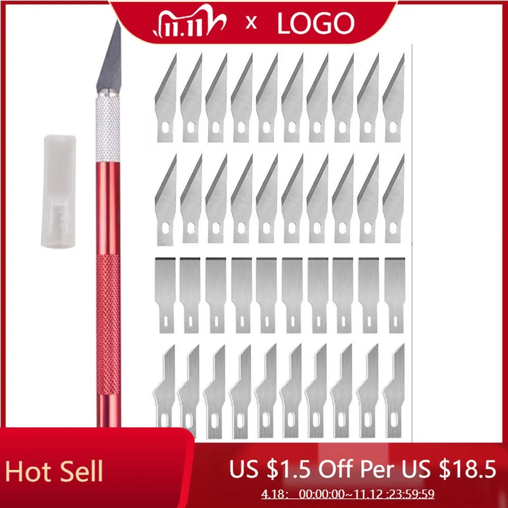 

Non-Slip Metal Scalpel Kn-ife Tools Kit Cutter Engraving Craft Kni-ves + 40pcs Blades Mobile Phone PCB DIY Repair Hand Tools
