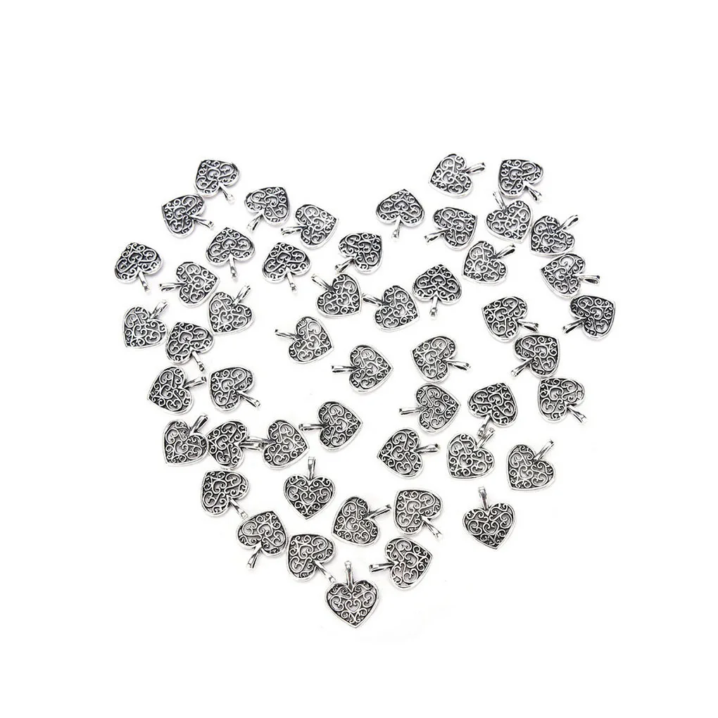 

50Pcs Hollow Heart Pendant Necklace Bracelet Alloy Pendant Jewelry Decoration, Silver