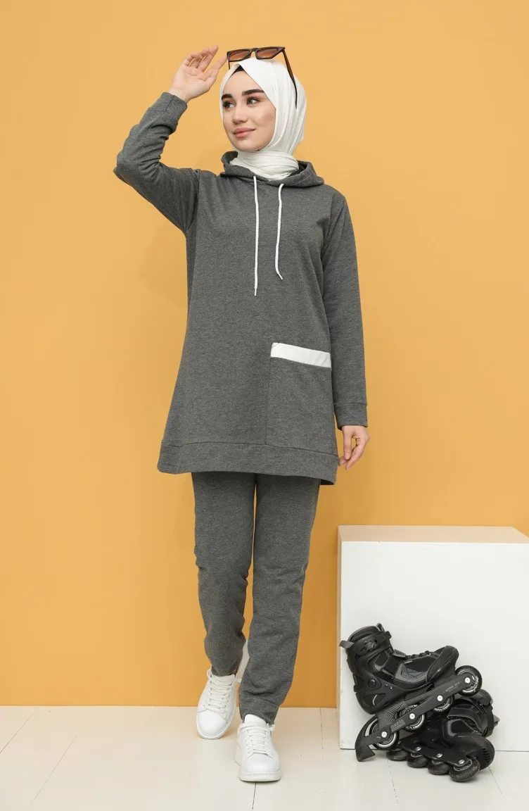 

Sports Double Suit Tracksuit Suit Hijab Couple Suit Women Islamic Clothing Two Piece Hooded Muslim Suits With Pocket Free