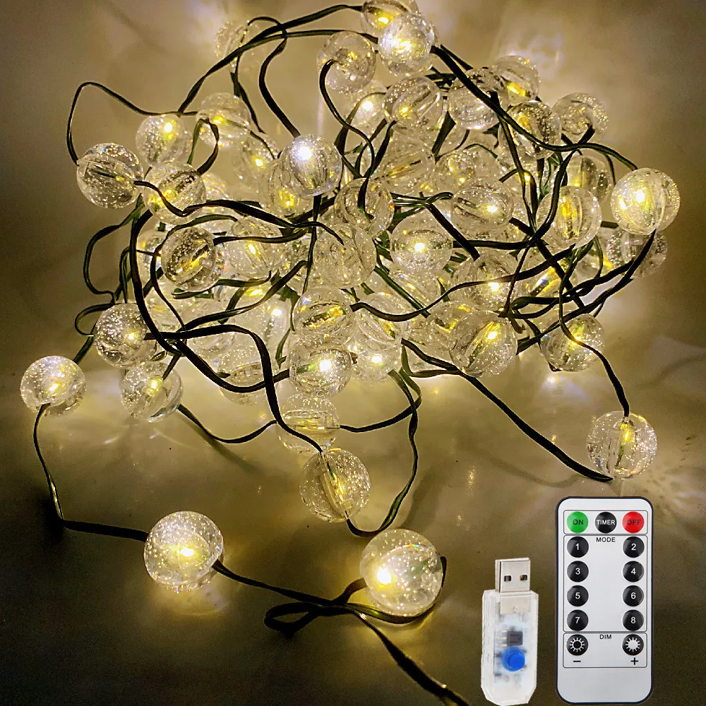 LED String Light USB 5V Power With 13Key RF Remote Controller Ball Snow Star Shape Holiday Decoration Lighting 9Colors 5M 10M