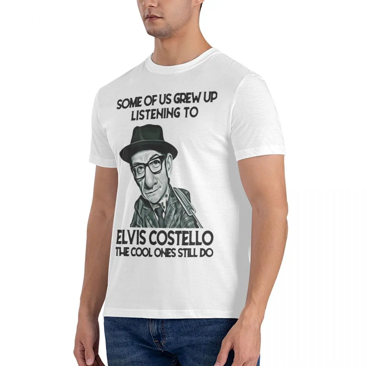 Мужские футболки с музыкой новинка футболка из 100% хлопка коротким рукавом E-Elvis
