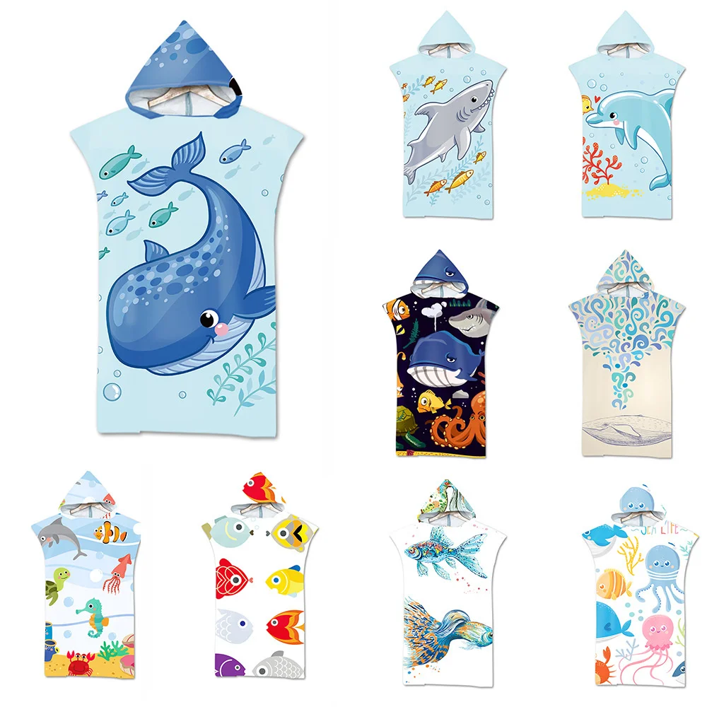 Microfiber Quick Dry Large Hooded Cloak Wetsuit Adult Cartoon Poncho Bathrobe For Swim Surf Towel