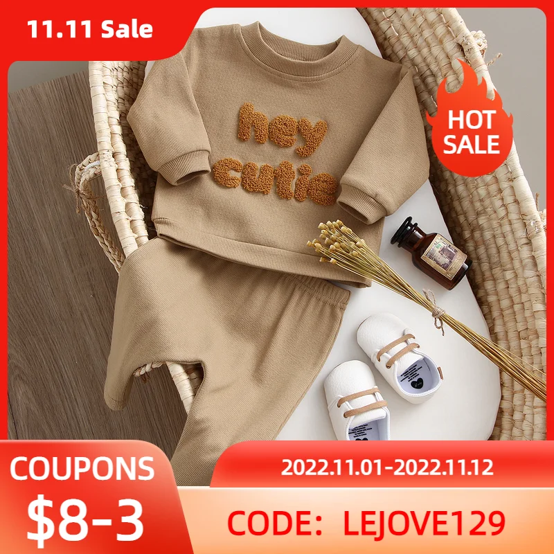 

Fashion Baby Boy Girl Clothes Set Newborn Winter Autumn Cute Long-sleeve Sweatshirt Tops + Pants Kids Casual Clothes