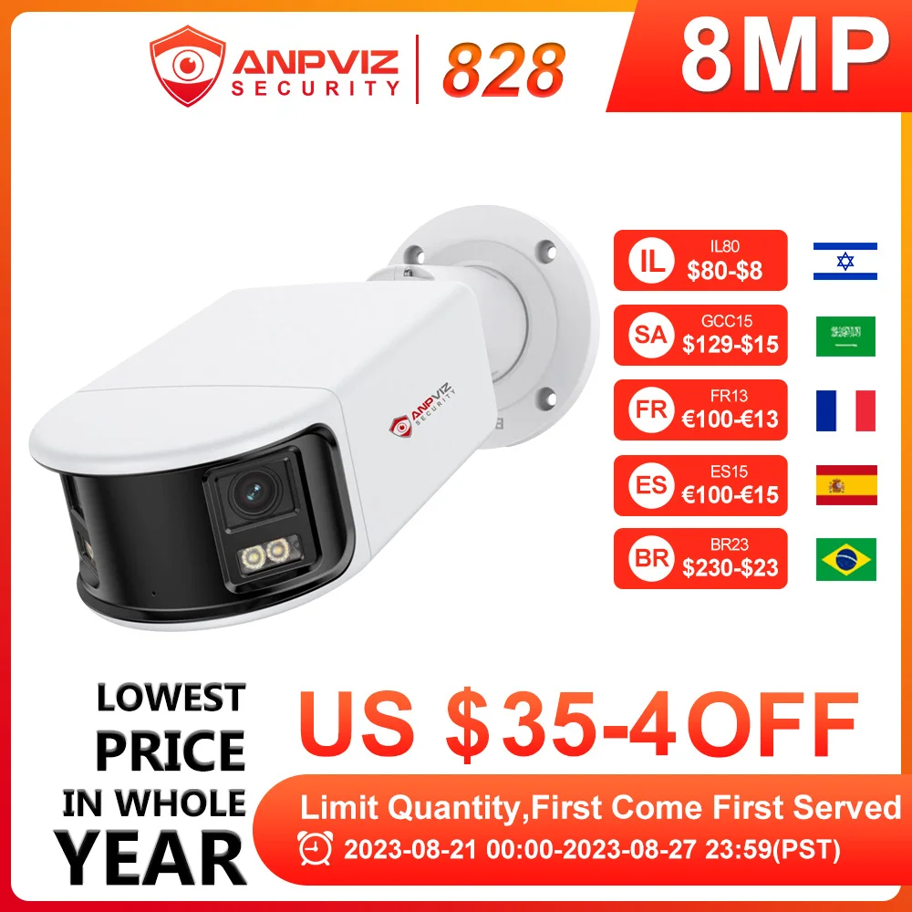 Anpviz 8MP Dual Lens POE Camera Outdoor Security 180° View Angel Real Time 2-Way Audio AI Human Vehicle Detection Metal Case