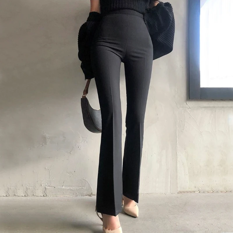 Chic Korean Fashion Ladies Wear fit Bell-bottoms Pants Women OL High Waist Zipper Fly Trousers Female Streetwear Clothes 2