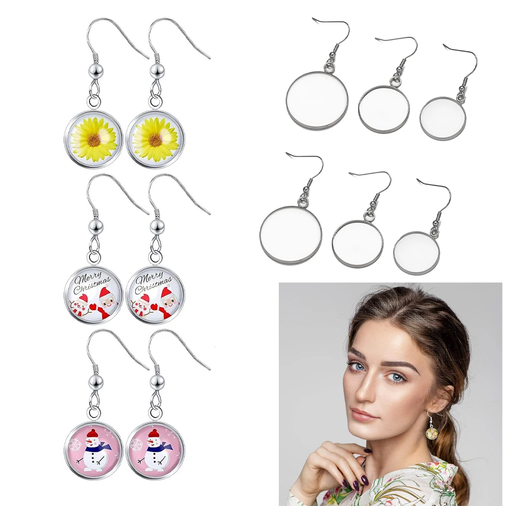 

10Pcs 6-25mm Tray Bezel Cabochon Earring Hook Blank Setting Round Pendant Ear Base Bezel Charms DIY Findings Jewelry Making