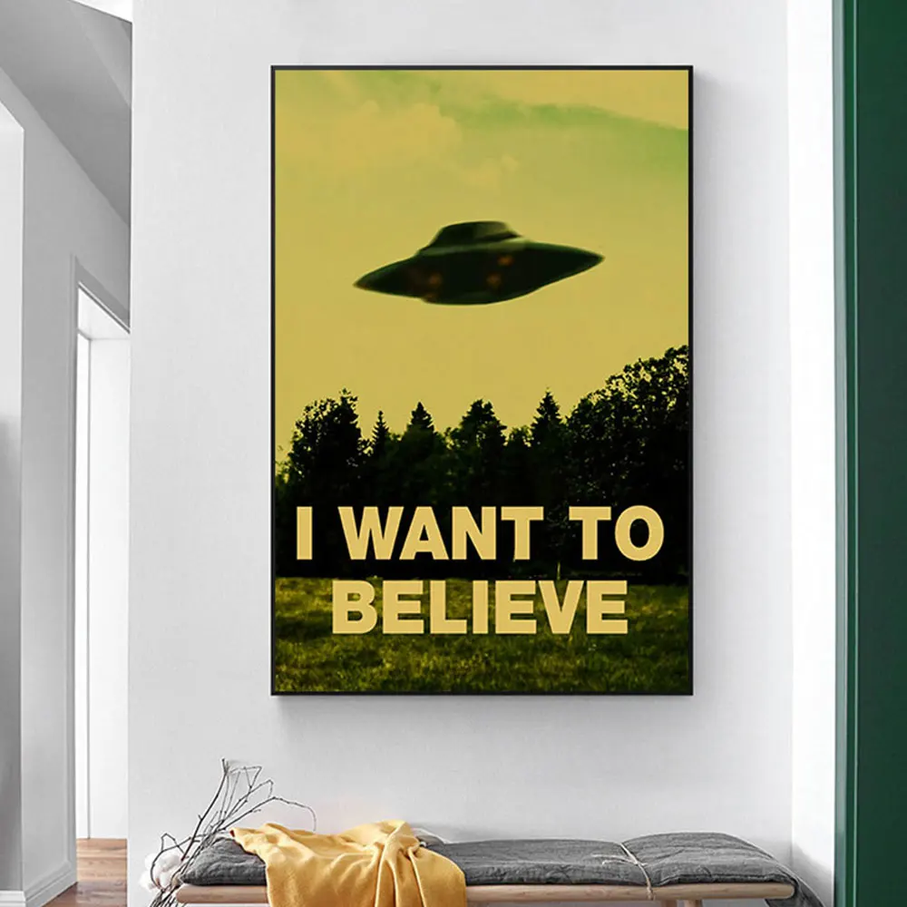 

Alien UFO I Want To Believe Landscape Posters and Print Modern Canvas Painting Wall Art Picture for Living Room Home Decoration