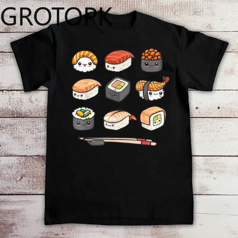 

Лидер продаж, милая хипстерская футболка для влюбленных суши с коротким рукавом, топ оверсайз в стиле Харадзюку, мужская и женская уличная о...