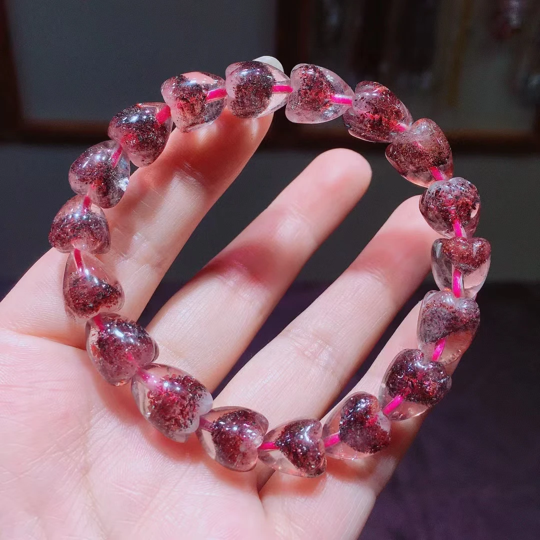 

Натуральный Красный, супер семь 7, Lepidocrocite, кварцевый браслет 9,8 мм, прозрачные бусины в форме сердца, блестящие, AAAAA