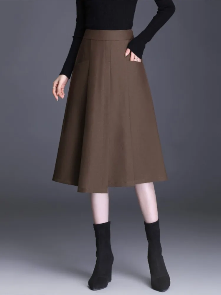 

Юбка-трапеция Женская ассиметричная эластичная, черная элегантная шикарная юбка средней длины с поясом на резинке, весна-осень