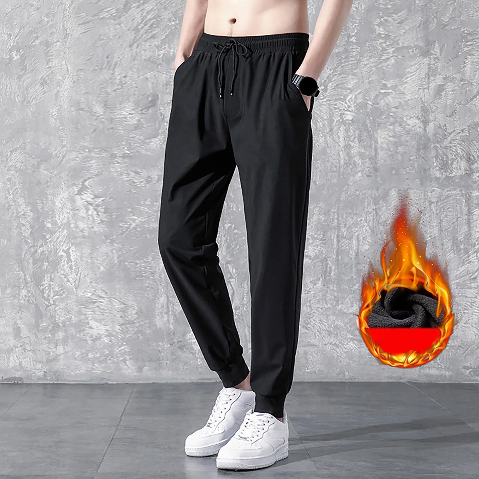 

Winter Pants Men'S Warm Fleece Lined Athletic Sweatpants Workout Jogger Trousers Drawstring Loose Sportswear Bottoms Pantalon