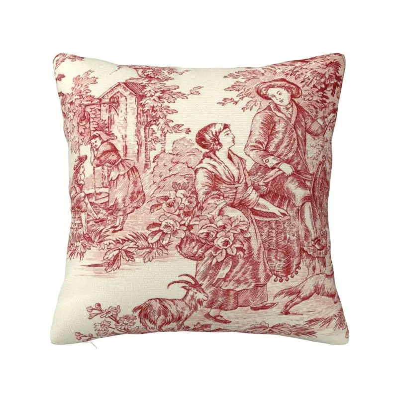 

French Country Toile De Jouy Cushion Cover Double-sided 3D Print Motifs Floor Pillow Case for Car Fashion Pillowcase Home Decor