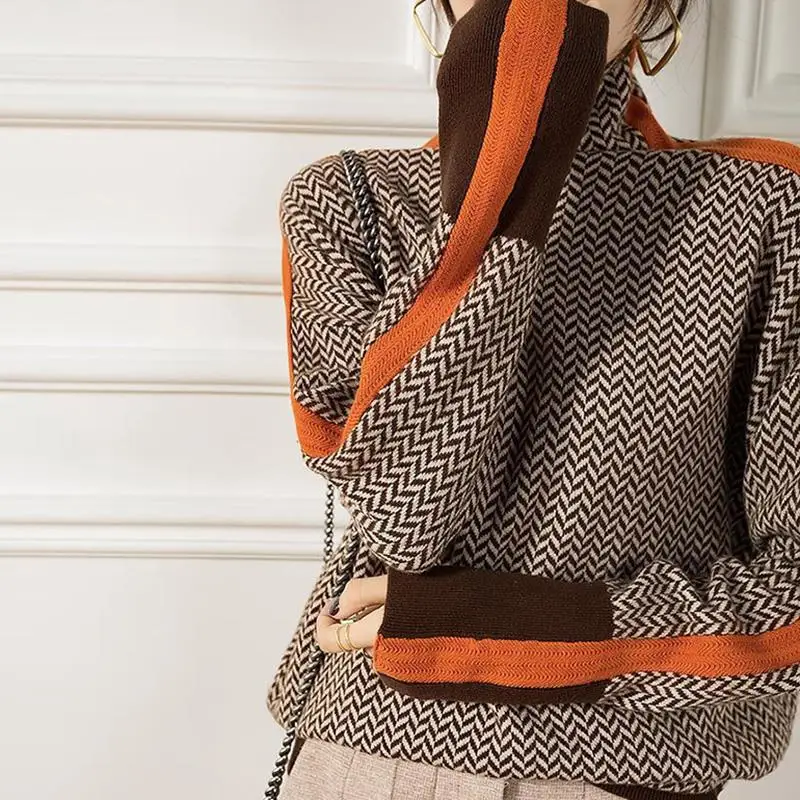 Alobee новый женский свитер с воротником вязаный популярный тонкий уличная одежда