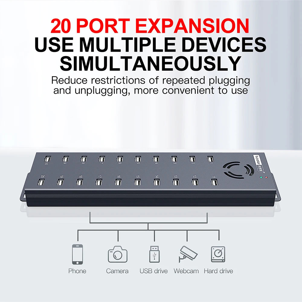 Фото 120W 20-портовый USB-хаб промышленного класса A-805P, зарядная станция для нескольких устройств (телефонов) с адаптером питания 12V 10A для настольного использования №4