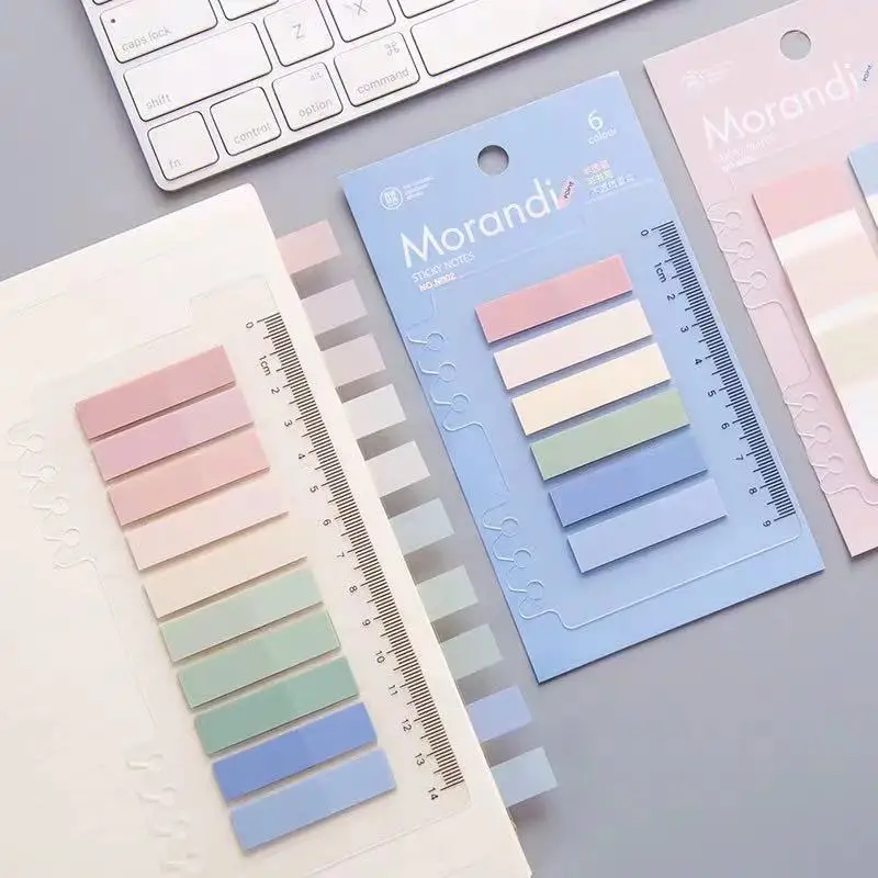 

1pcs PET Morandi Color Memo Pad with 14cm Ruler Vintage Rainbow Color Sticky Notes Index Stickers Office School A6812