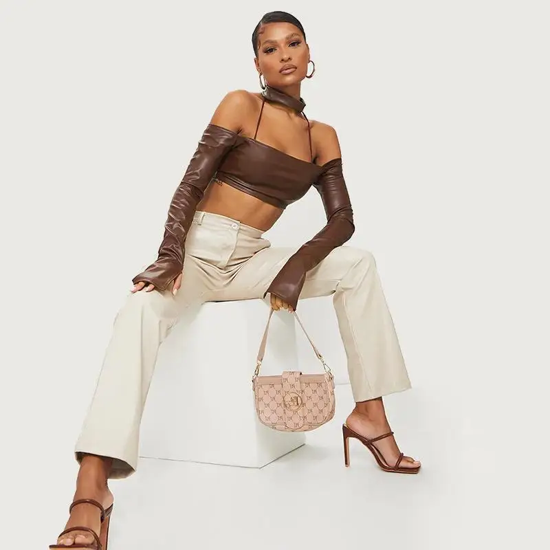 2022 Chaquetas Chaqueta Mujer Pu Leather Spring New Scarf Long-Sleeved Tail Split One-Shoulder Leather Top Women's Clothing