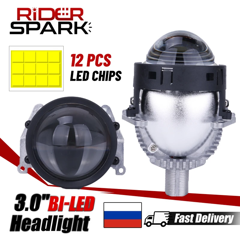 3 Inch Bi-LED Projector Lenses 6000K Hella 3R G5 H4 H7 9005/9006 Car Headlight Bulbs Retrofit Kits 12PCs LED Chip Turbo Diodes