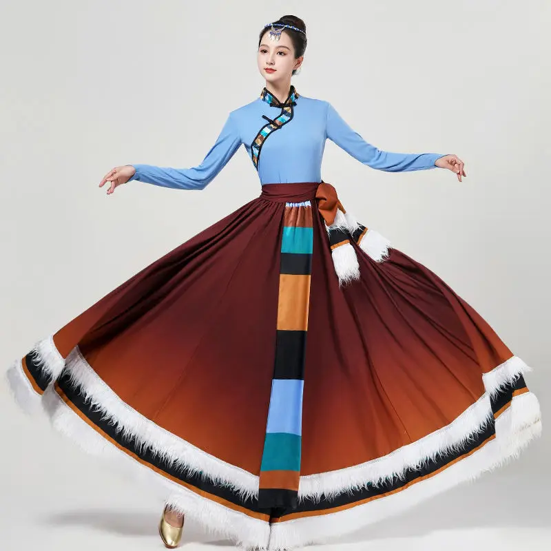 New Tibetan Dance Costume For Female Adult Students Mongolian Art Exam Practice Skirt Chinese Style Square Dress